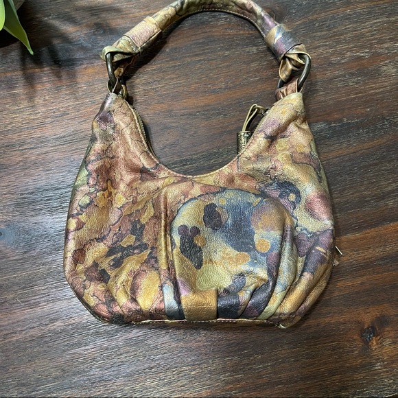 inge metallic shoulder mini bag leather tassel gold copper silver pewter Rare - Picture 10 of 11